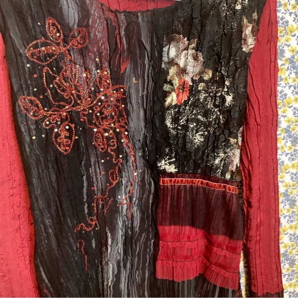 Vintage 90s/Y2K Beaded Alberto Makali Crinkle Blouse - Picture 7 of 8